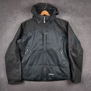 Patagonia Light Smoke Flash Jacket Womens Large Black Hood Full Zip Lined Shell